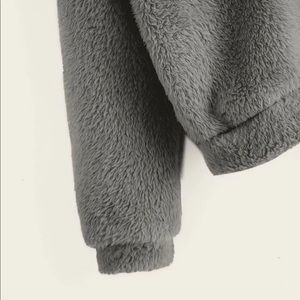 Drop Shoulder Fuzzy Teddy Bear Ear Sweatshirt